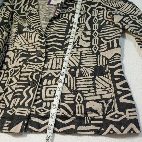 I Love H81 Blazer Large 100% Linen Womens Black & White Tribal Print Jacket - Picture 10 of 10